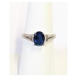 .925 Silver Blue Sapphire Ring Sz 7   R