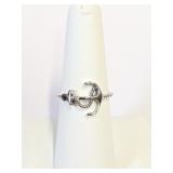 .925 Silver Oxidize Anchor Rope Ring Sz 7  A