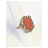 .925 Silver Coral Ring Sz 8   4.8g   R