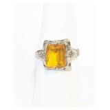 Sterling Silver Citrine Ring Sz 7.5  E