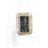 .925 Silver Carved Onyx Ring Sz 6.5    6.2g   L
