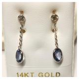 14K Ceylon Sapphire(2.2ct) Diamond(0.2ct) Earrings
