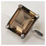 Silver Smokey Quartz Ring Sz6.5