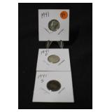 Lot of 3 Silver Mercury Dimes