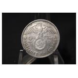 1937F Silver Nazi 2 Reichsmark Coin