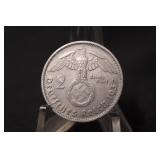 1937F Silver Nazi 2 Reichsmark Coin