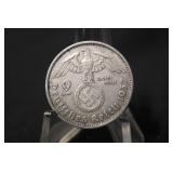 1937F Silver Nazi 2 Reichsmark Coin