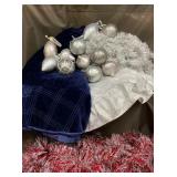 Garland, 2 Tree Skirts, Silver Ornaments