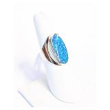 .925 Silver Blue Opal Ring Sz 7     CN