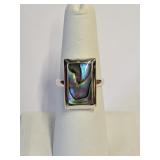 .925 Silver Radiant Abalone Shell Ring Sz 7   E