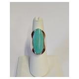 .925 Silver Big Oval Green Turquoise Shell Ring