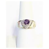 .925 Silver Amethyst White Opal Ring Sz 8    O
