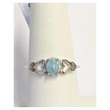 .925 Silver Natural Larimar w/Heart Ring Sz 7   E