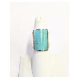 .925 Silver Green Copper Turquoise  Ring Sz 6  CA