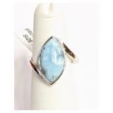 .925 Silver Natural Larimar Marquise Ring Sz 7