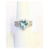 .925 Silver Aquamarine Heart Ring Sz 7   S