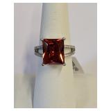 .925 Silver Radiant Cut Garnet Ring Sz 7   S