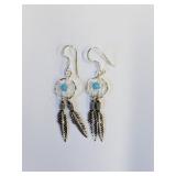 .925 Silver Turquoise Dream Catcher and Feather