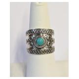 .925 Silver Turquoise Bali Braided Band Ring Sz 8
