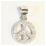 .925 Silver Micro Pave CZ Peace Sign Pendant   R