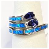.925 Silver Tanzanite & Blue Opal Ring Sz 7  CA