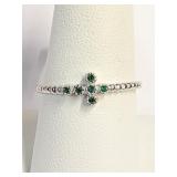 Blue Sapphire Emerald Sideways Cross Ring Sz 9   A