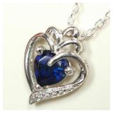 Silver Created  Sapphire Necklace