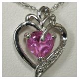 Silver Created Pink Sapphire Necklace