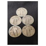 Lot of 5 Standing Liberty Silver Quarters