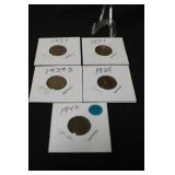 Lot of 5 Excellent Lincoln Wheat Cents