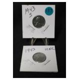 Lot of 2 Uncirculated 1943 Steel Wheat Cents