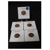 Lot of 5 Lincoln Wheat Cents