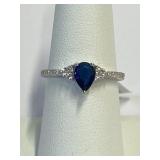 .925 Silver Pear Shape Sapphire Ring Sz 8   R