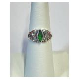 .925 Silver Celtic Design Emerald Ring Sz 6   R