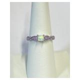 .925 Silver White Opal & Amethyst Ring Sz 7   L