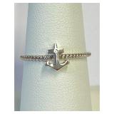 .925 Silver Sailor Anchor Braided Ring Sz 7  H