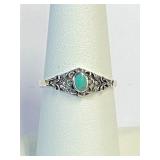 .925 Silver Turquoise Ring Sz 7   A
