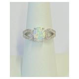 .925 Silver White Opal Ring Size 7