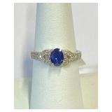 .925 Silver Sapphire Ring Sz 8     R