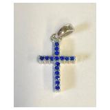 .925 Silver Blue Sapphire Cross Pendant  H