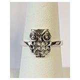 .925 Silver Trendy Plain Owl Ring Sz 7   R