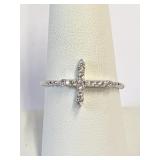 .925 Silver Sideways Cross Ring Sz 9   A