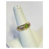 .925 Silver & Gold Accents Peridot Ring Sz 6.5