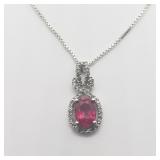 Sterling Silver Ruby 18" Diamond Necklace
