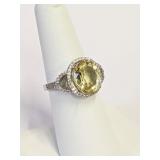 .925 Silver Citrine Gem Ring Sz 7