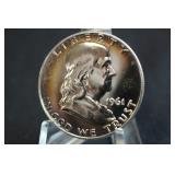 1961 Franklin Bullseye Toned Proof Half Dollar