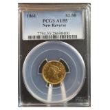1861 $2.5 Gold Quarter Eagle Coin AU55