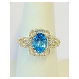 .925 Silver Fine Blue Topaz & White Topaz Ring