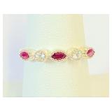 Sterling Ruby and White Topaz Ring Sz 7.5   2.33gr