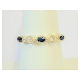 .925 Silver Sapphire and Wh. Topaz Ring  Sz 7.5